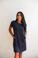 Load image into Gallery viewer, Breastfeeding Invisible Zipper T-Shirt Dress: Small / Navy