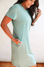 Load image into Gallery viewer, Breastfeeding Invisible Zipper T-Shirt Dress: Medium / Navy