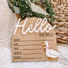 Load image into Gallery viewer, Hello World Birth Stat Sign - Goose with Bow