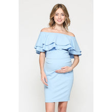 Load image into Gallery viewer, Off The Shoulder Ruffle Maternity Mini Dress: Sky Blue / XL