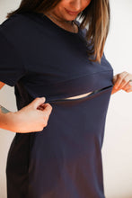 Load image into Gallery viewer, Breastfeeding Invisible Zipper T-Shirt Dress: Large / Navy