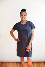 Load image into Gallery viewer, Breastfeeding Invisible Zipper T-Shirt Dress: Small / Navy
