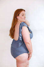 Load image into Gallery viewer, One Piece Ruffle Breastfeeding Swimsuit: Slate Blue