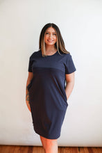 Load image into Gallery viewer, Breastfeeding Invisible Zipper T-Shirt Dress: Small / Navy