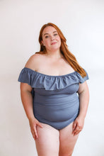Load image into Gallery viewer, One Piece Ruffle Breastfeeding Swimsuit: Slate Blue
