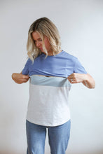 Load image into Gallery viewer, Full Zip Breastfeeding Tee: Egg Blue/Heather Gray
