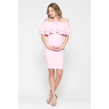 Load image into Gallery viewer, Off The Shoulder Ruffle Maternity Mini Dress: Sky Blue / XL