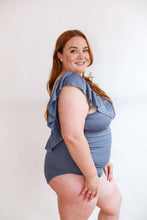 Load image into Gallery viewer, One Piece Ruffle Breastfeeding Swimsuit: Slate Blue