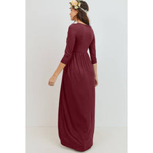 Load image into Gallery viewer, Burgundy 3/4 Sleeve Nursing Maxi Dress