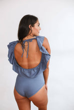 Load image into Gallery viewer, One Piece Ruffle Breastfeeding Swimsuit: Slate Blue
