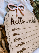 Load image into Gallery viewer, Hello World Birth Sign- Dainty Bow: Blush
