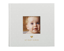 Load image into Gallery viewer, Baby Photo Album with Journal Pages- Gray Polka Dots