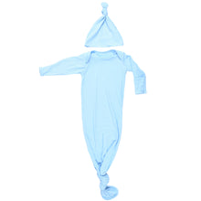 Load image into Gallery viewer, Baby Blue Ribbed Knotted Gown & Hat