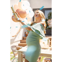 Load image into Gallery viewer, Off The Shoulder Ruffled Maternity Mini Dress: Sage green