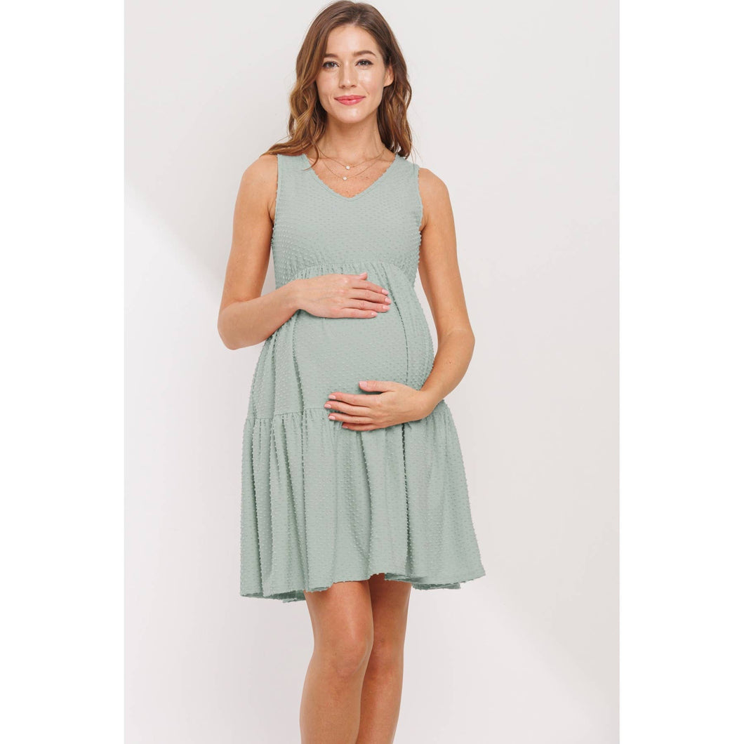 Swiss Dot Ruffle Hem Maternity Dress: Sage