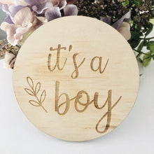 Load image into Gallery viewer, Botanical Wooden Circle- &quot;It&#39;s a Boy&quot;
