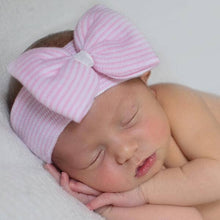 Load image into Gallery viewer, Ilybean Bow Pink White Striped Headband with WHITE Ribbon
