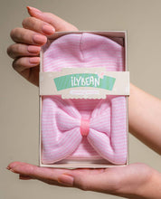 Load image into Gallery viewer, Ilybean Bow Pink White Striped Headband with WHITE Ribbon
