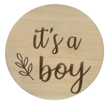 Load image into Gallery viewer, Botanical Wooden Circle- &quot;It&#39;s a Boy&quot;
