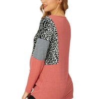 Load image into Gallery viewer, Coral/Leopard Long Sleeve Nursing Top
