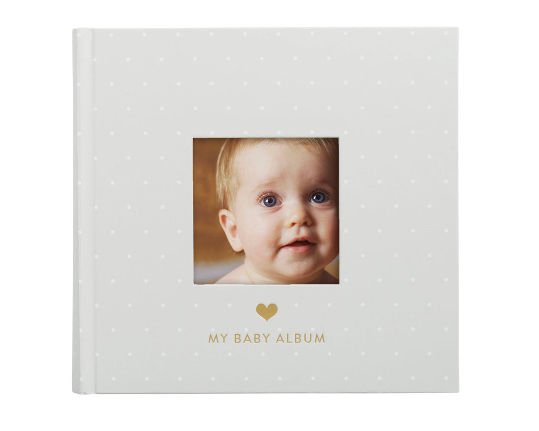 Baby Photo Album with Journal Pages- Gray Polka Dots