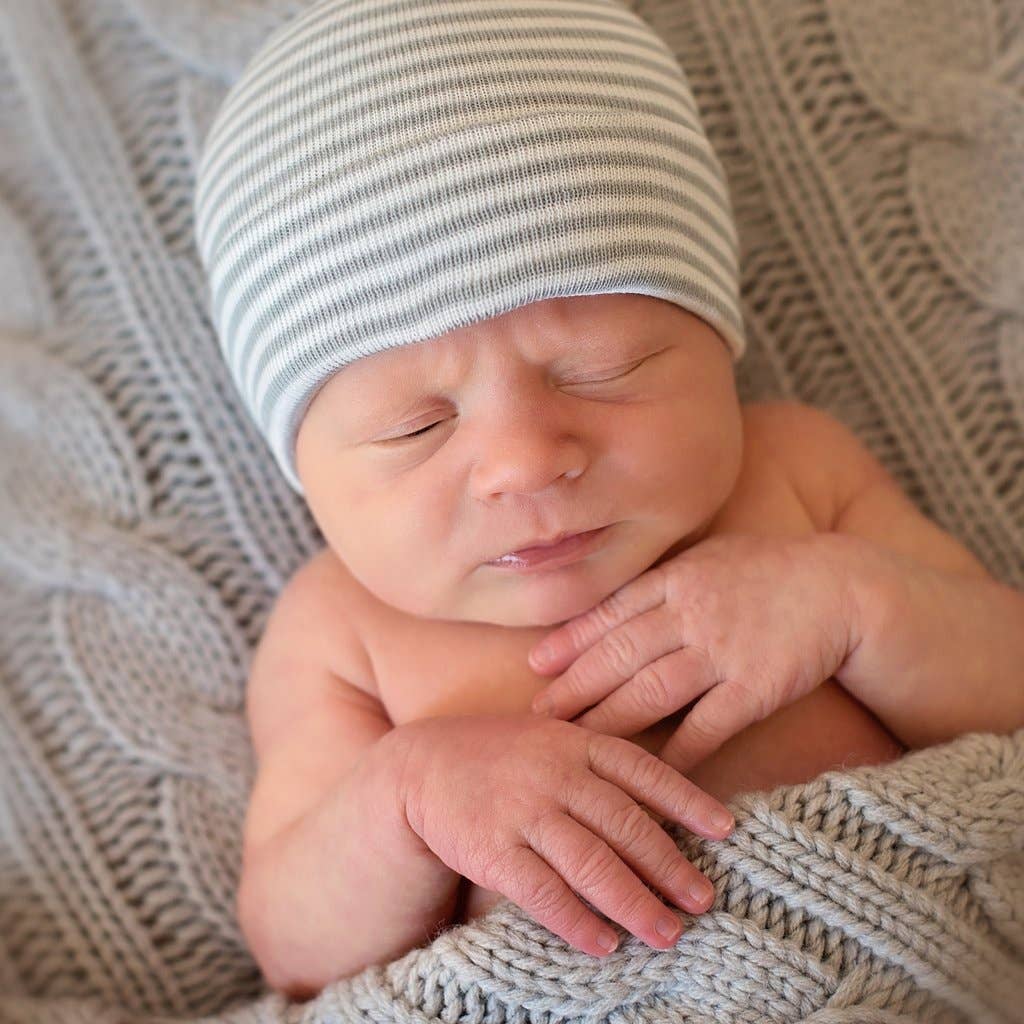 Grey and White Striped Hat Newborn Boy Hat
