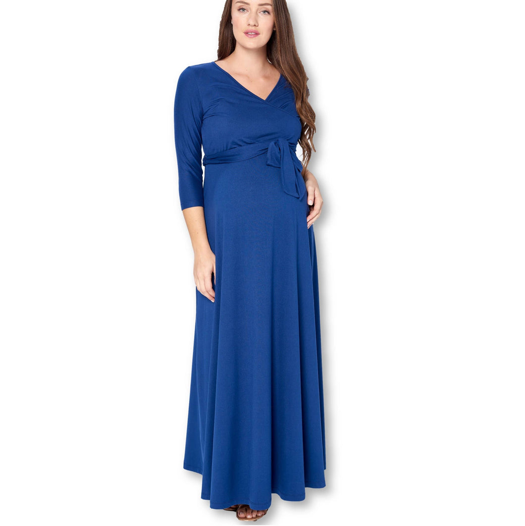 Made in USA - 3/4 Sleeve Wrapped Ruched Maternity Dress