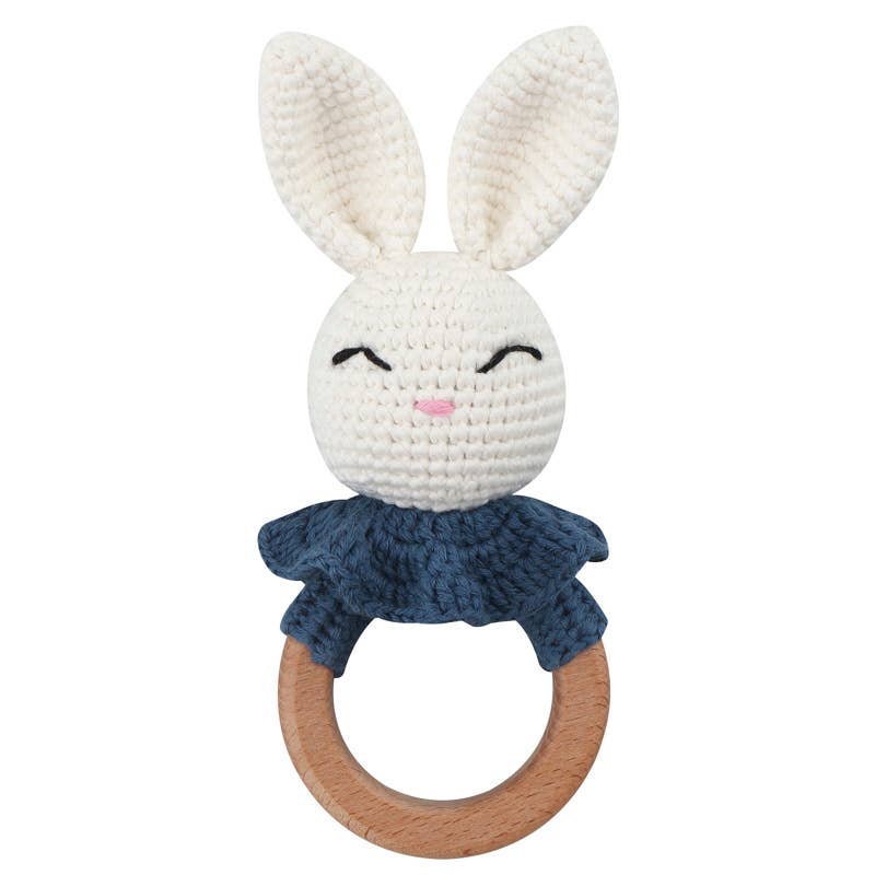 Crochet Bunny Blue Scarf- teething/rattle toy