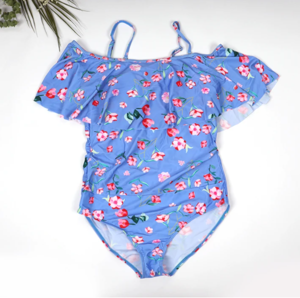 Blue Floral Flutter Sleeve Swimsuit