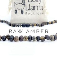 Load image into Gallery viewer, Amber Teething Necklace: Raw Green &amp; Black Cherry Amber
