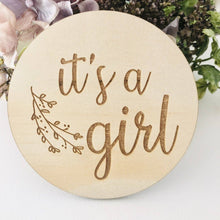 Load image into Gallery viewer, Botanical Wooden Circle- &quot;It&#39;s a Girl&quot;
