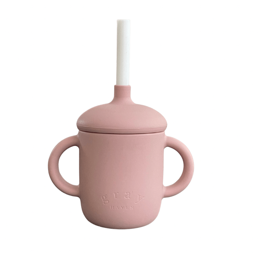 Silicone Training Cup with Straw - Dusty Rose