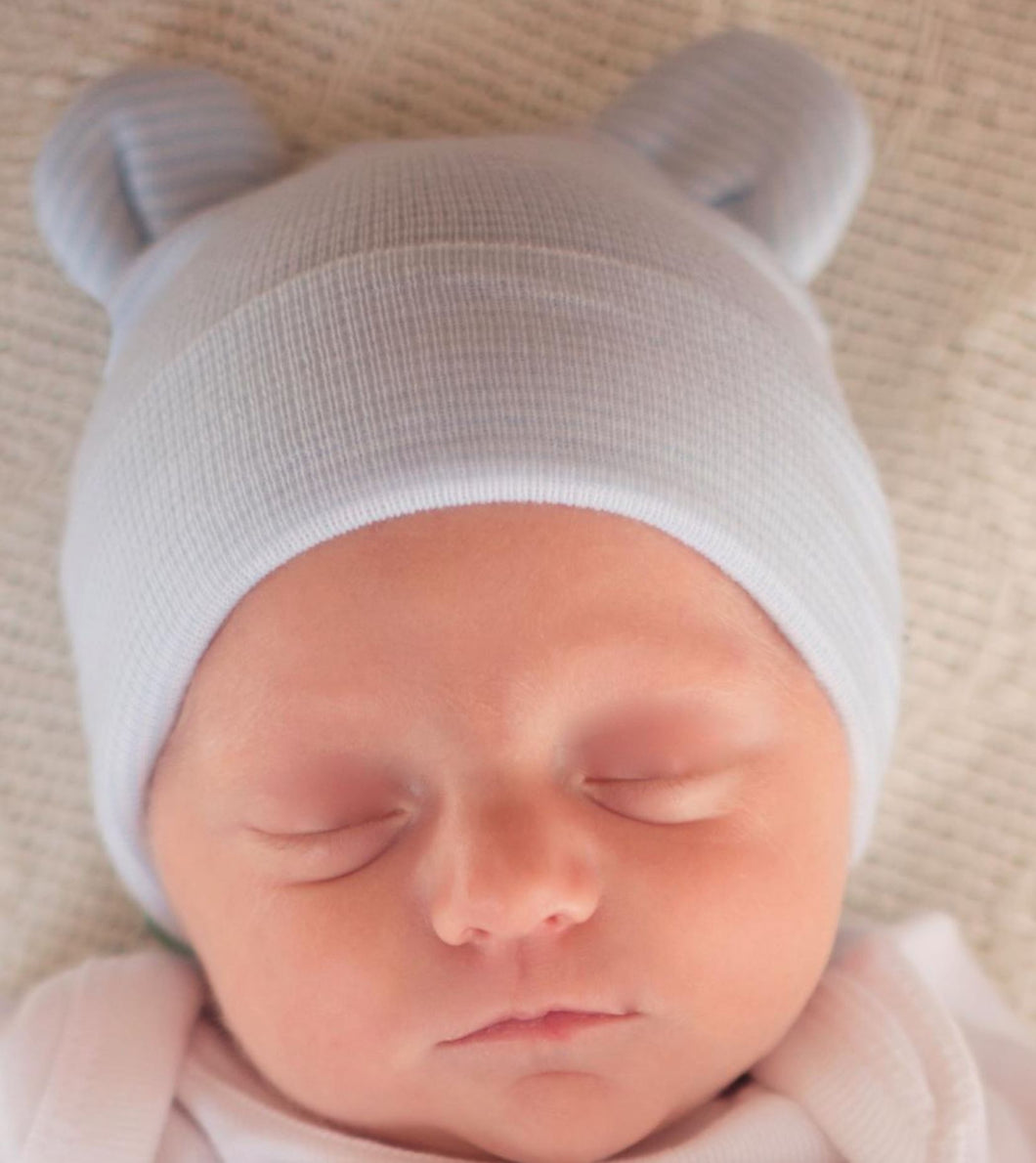 Blue and White Striped Bear Hat