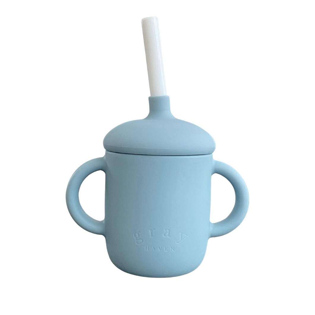 Silicone Training Cup with Straw - Powder Blue