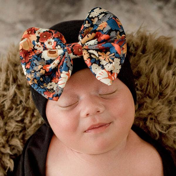 Fall Floral Bow Newborn Hospital Hat