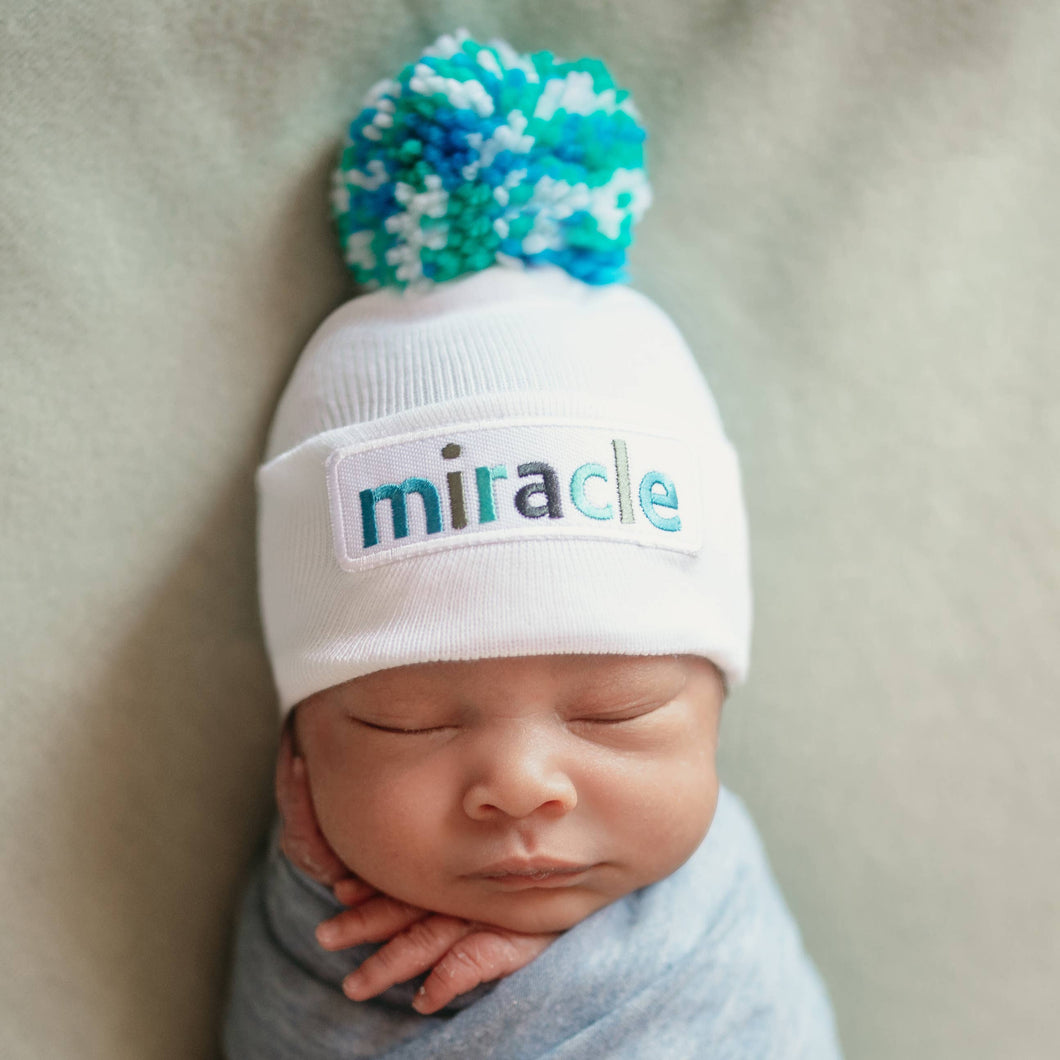 Miracle Boy Mixed Blues Pom Pom Miracle Patch Hat