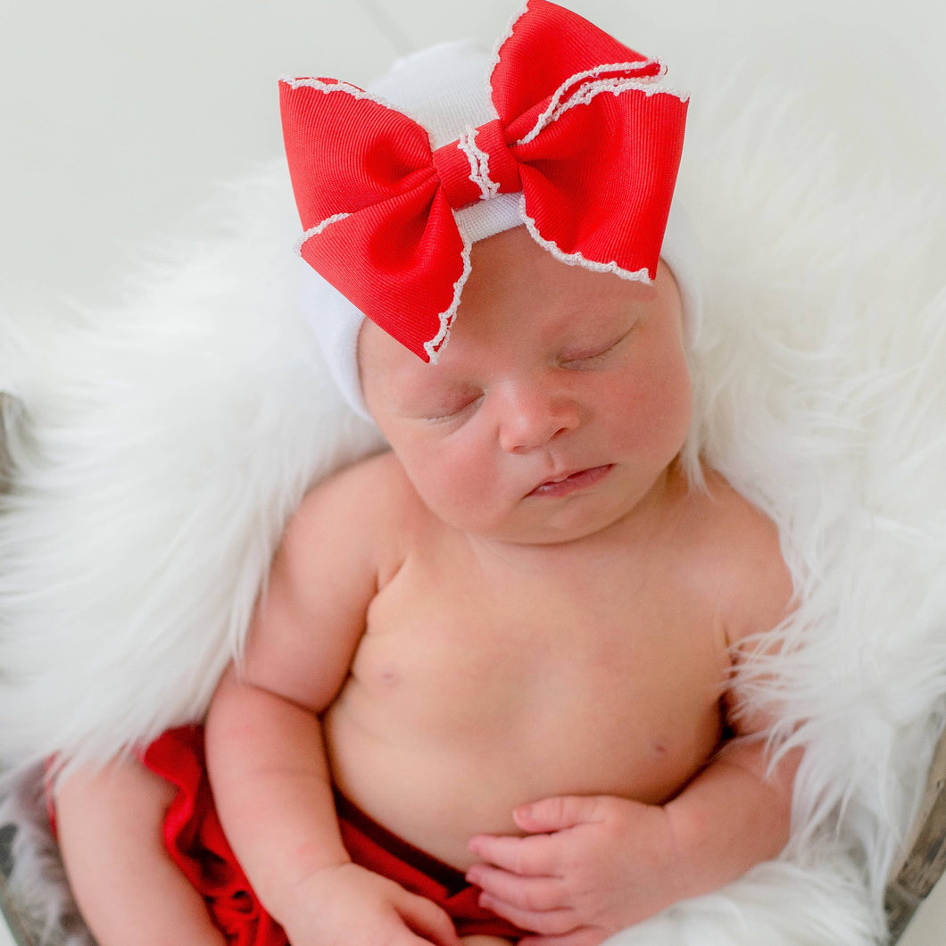 Red & White Scalloped Bow Hat
