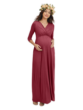 Load image into Gallery viewer, Dark Mauve- 3/4 Sleeve Maxi Dress
