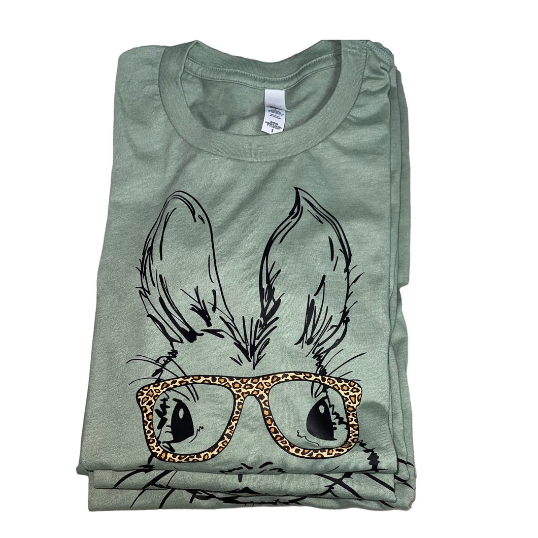 Bunny with Leopard Print Glasses shirt- (Adult S-XL)