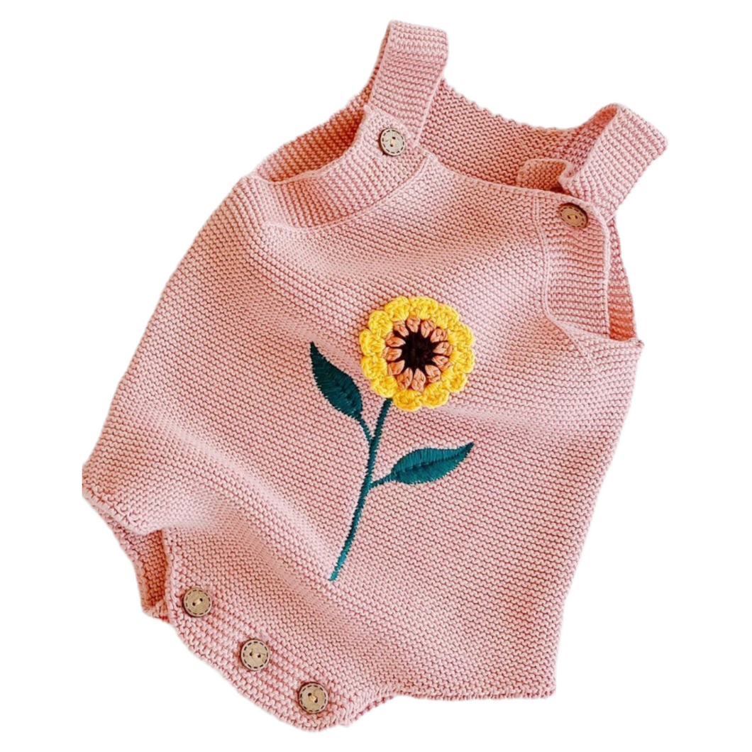 Sunflower Embroidered Romper- PINK