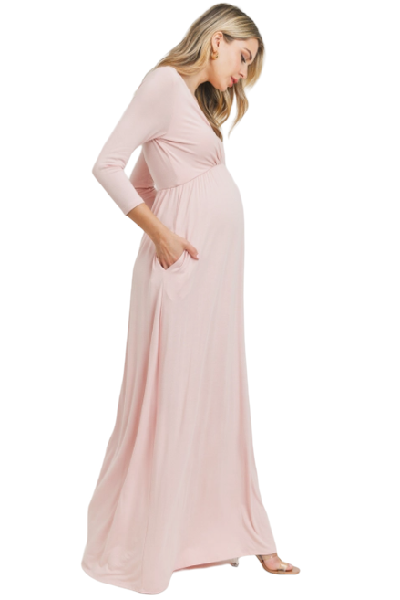 long sleeve maternity dress pink Blush- 3/4 sleeve Maxi Dress XL