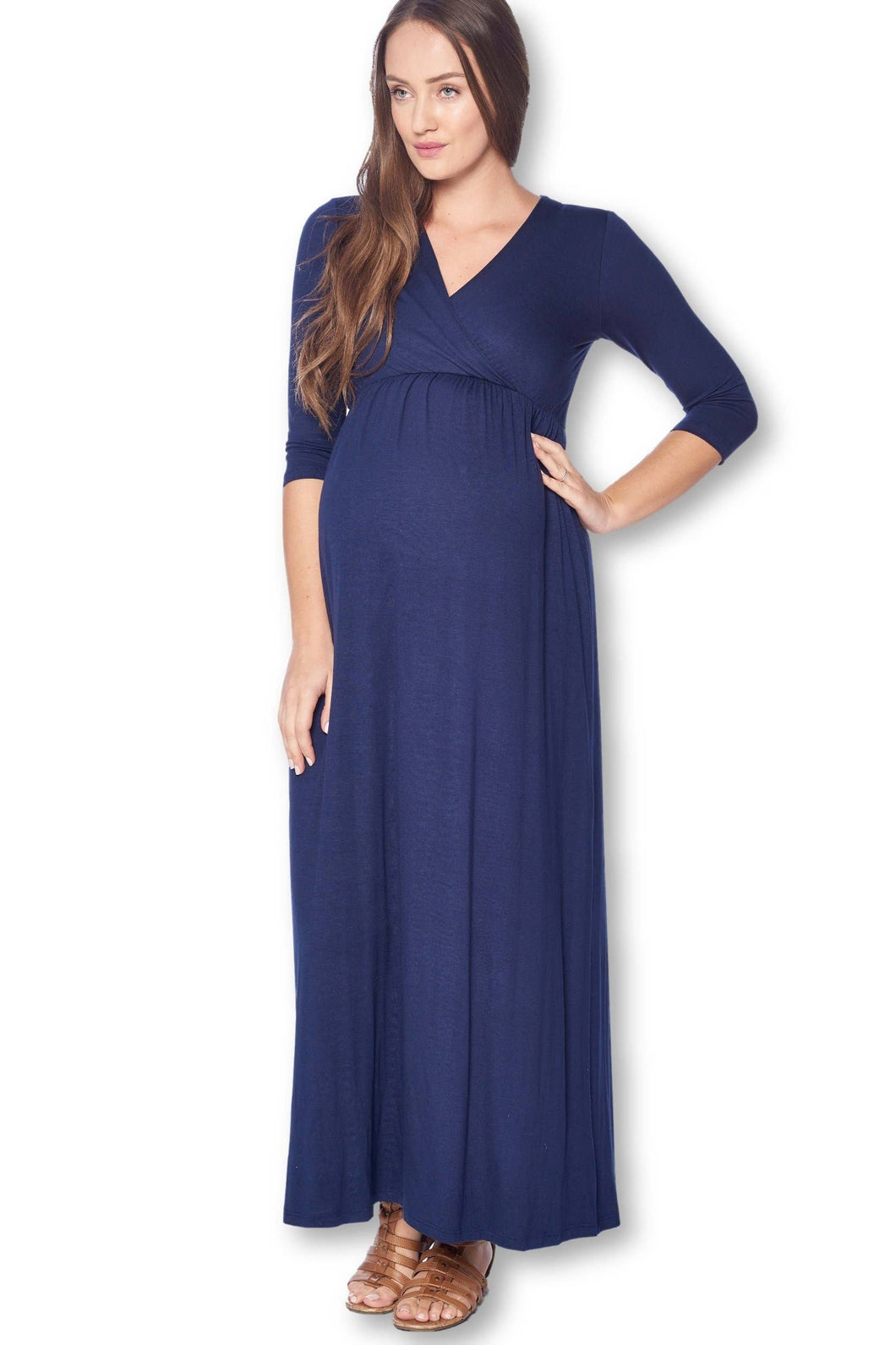 Navy Blue- 3/4 Sleeve Maxi Dress