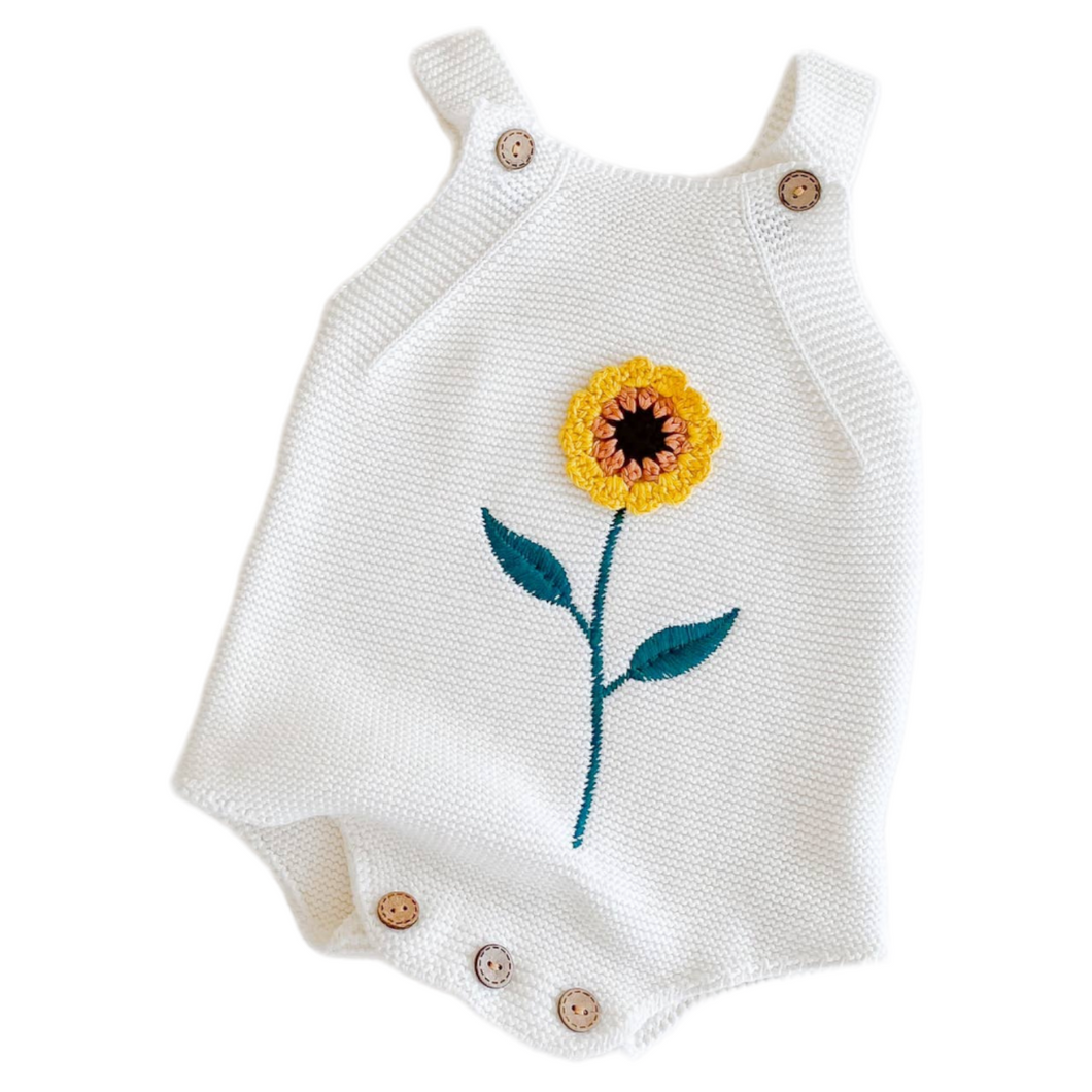 Sunflower Embroidered Romper- WHITE