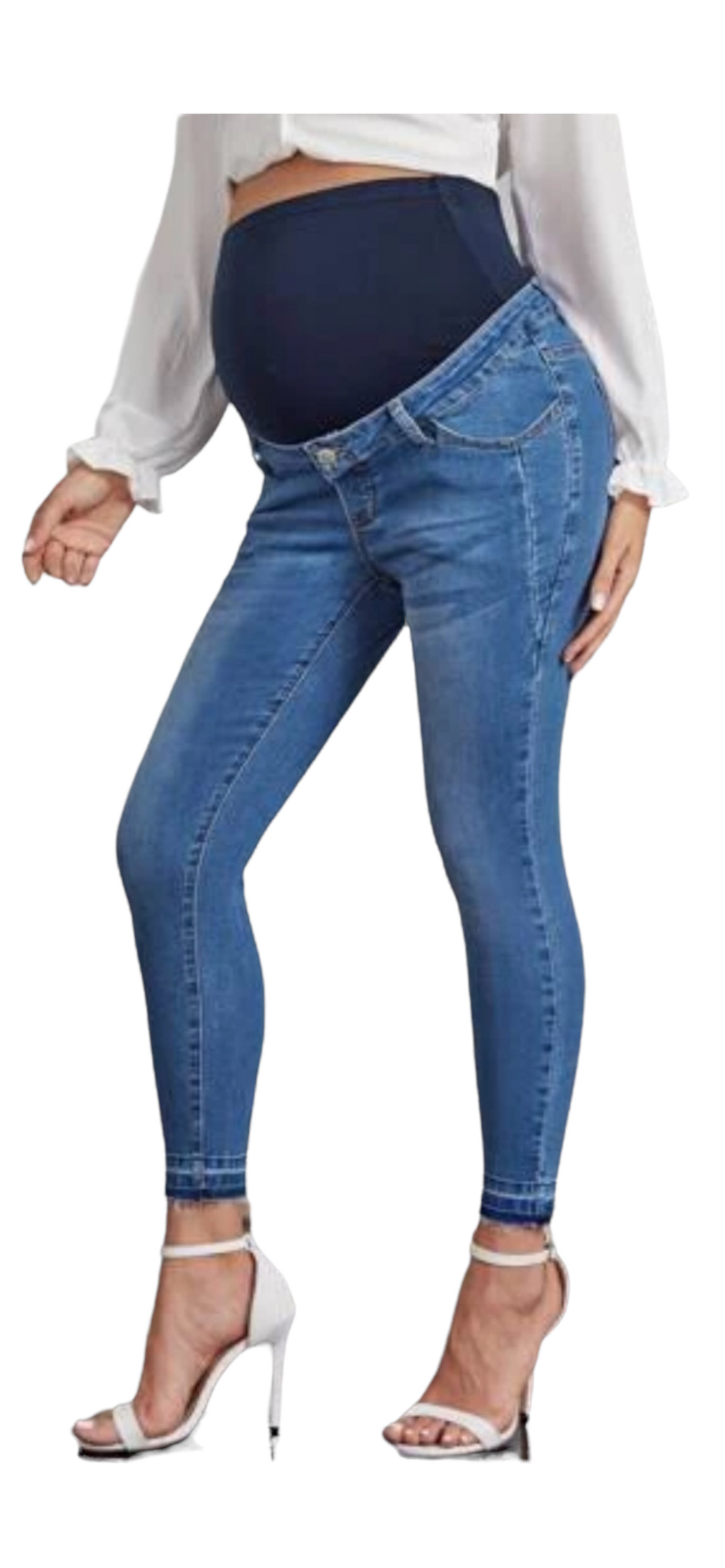 Medium washed frayed bottom skinny jeans