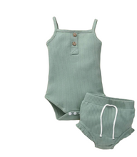 Load image into Gallery viewer, Green Bodysuit &amp; Shorts Set (Size Options)
