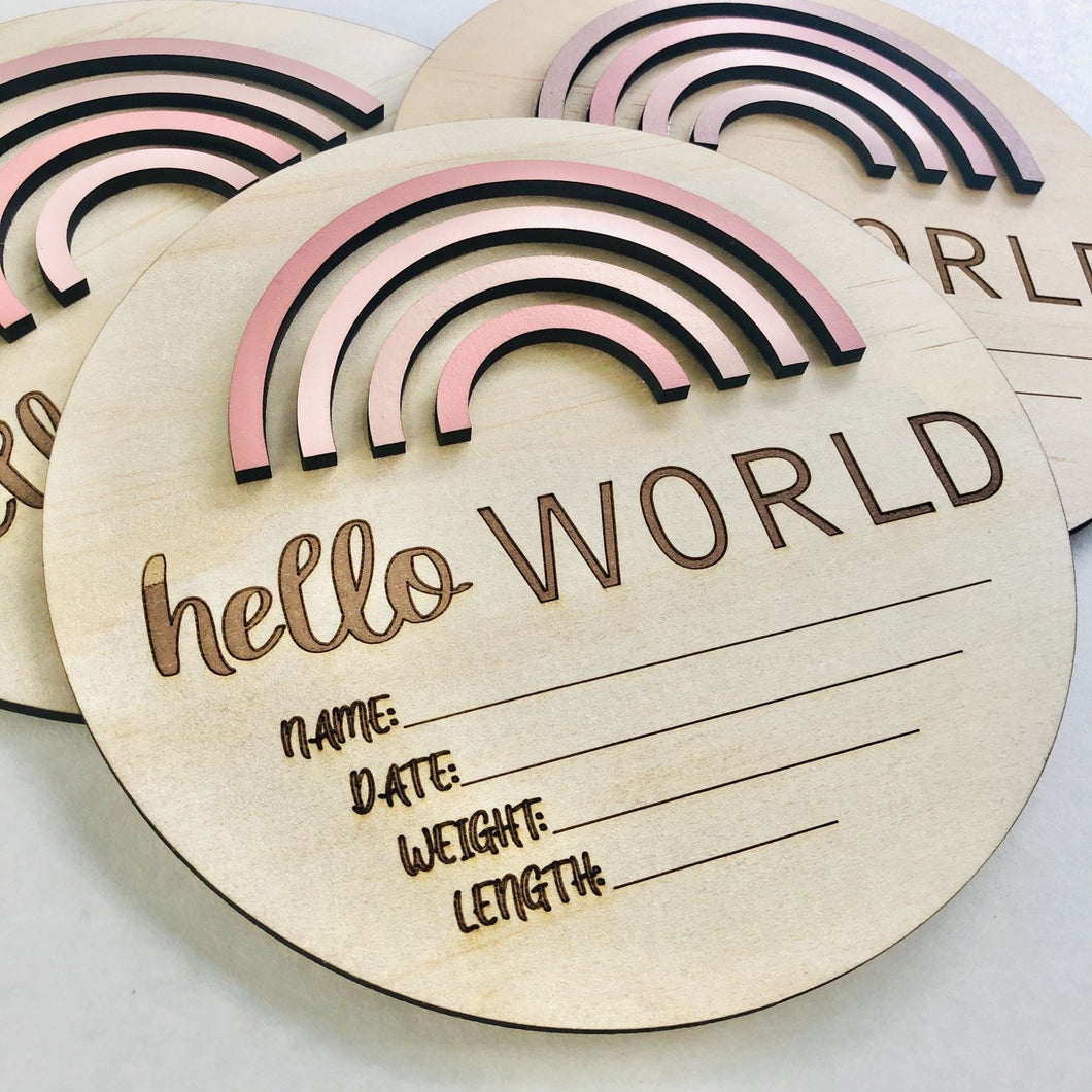 Hello World Sign- 3D Pink Rainbow